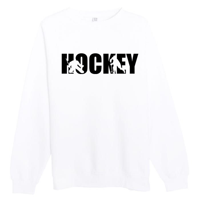 Hockey Word With Cut Out Silhouettes Premium Crewneck Sweatshirt