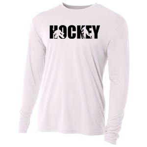 Hockey Word With Cut Out Silhouettes Cooling Performance Long Sleeve Crew