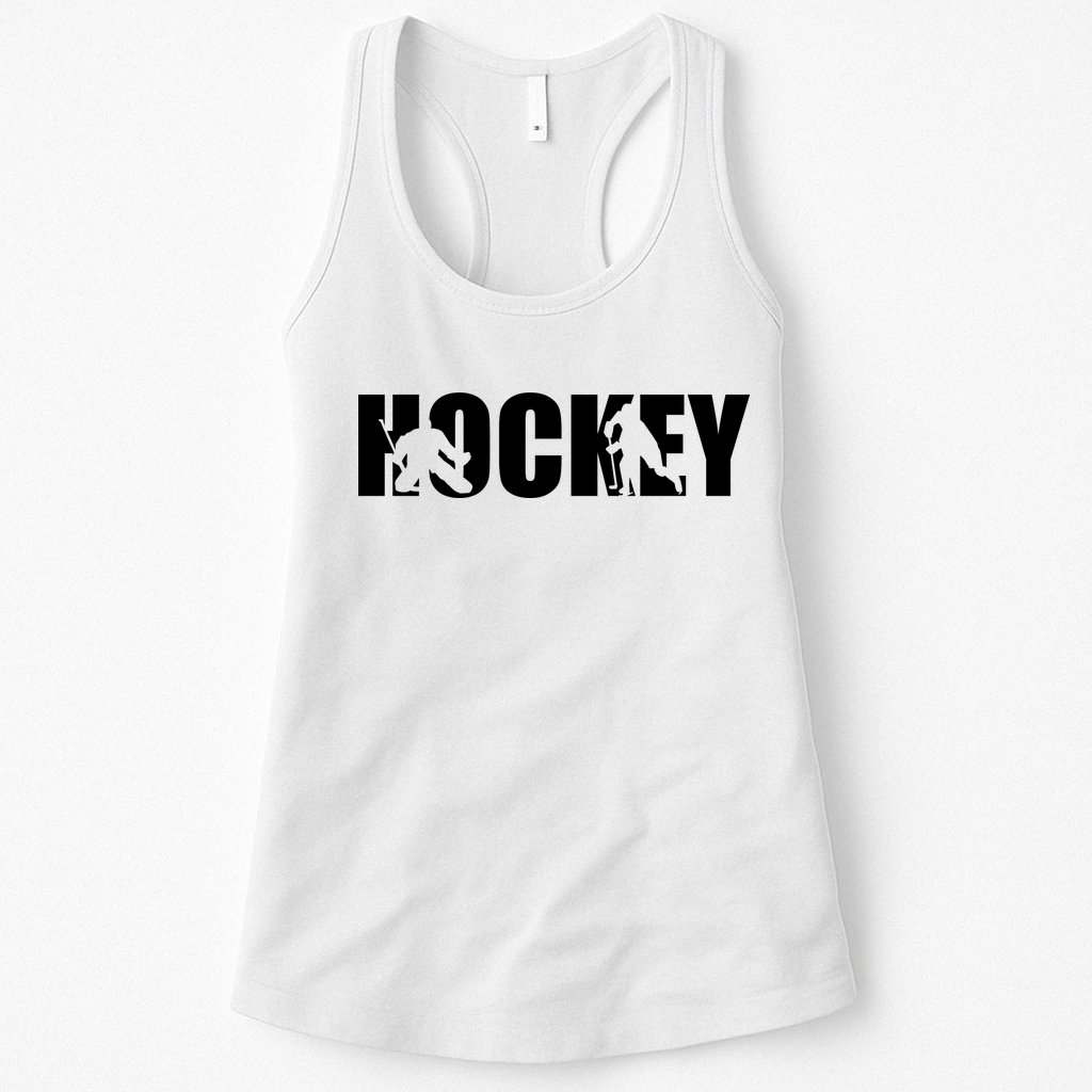 Hockey Word With Cut Out Silhouettes Womens Tank Top