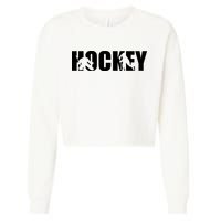Hockey Word With Cut Out Silhouettes Cropped Pullover Crew