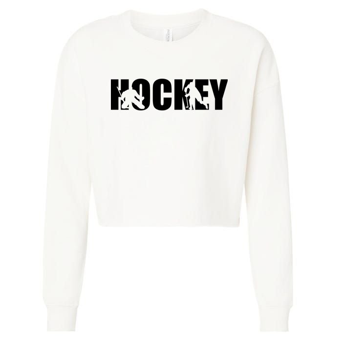 Hockey Word With Cut Out Silhouettes Cropped Pullover Crew