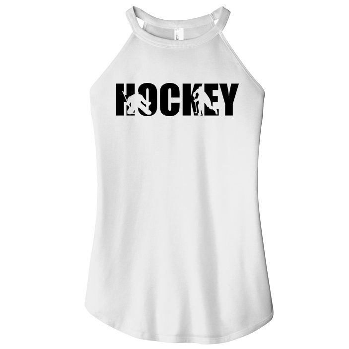 Hockey Word With Cut Out Silhouettes Women's Perfect Tri Rocker Tank