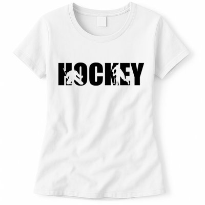 Hockey Word With Cut Out Silhouettes Womens T-Shirt