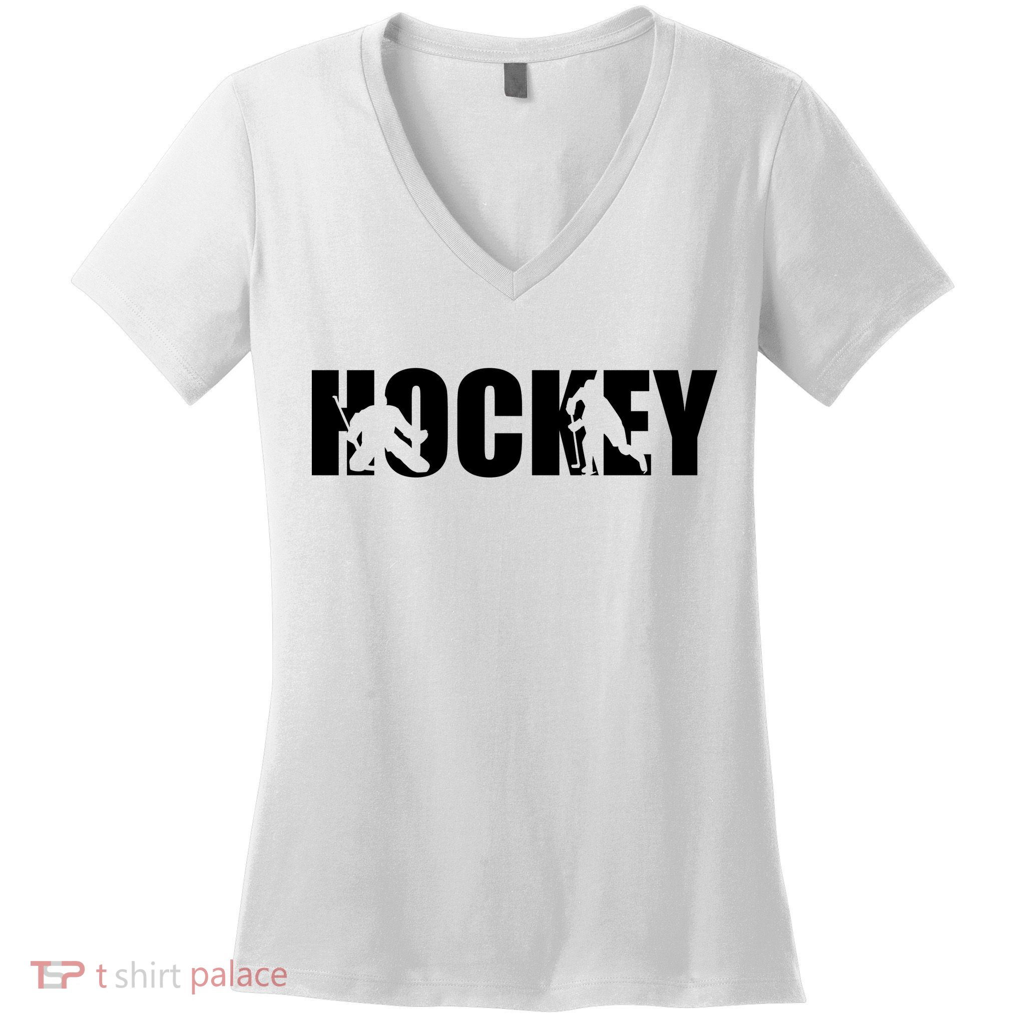 Hockey Word With Cut Out Silhouettes Women's V-Neck T-Shirt