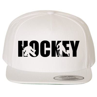 Hockey Word With Cut Out Silhouettes Wool Snapback Cap
