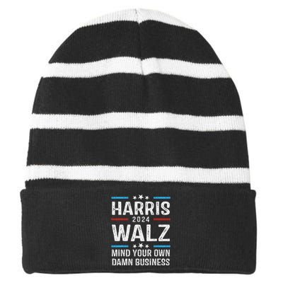 Harris Walz Waltz 2024 Mind Your Own Damn Business Striped Beanie with Solid Band