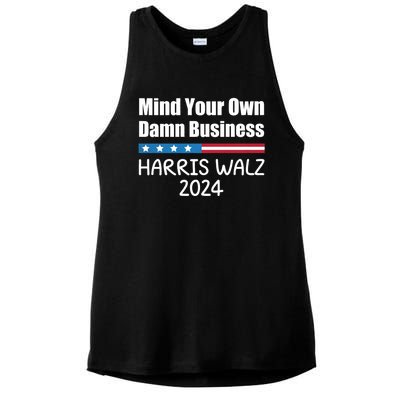 Harris Walz Waltz 2024 Mind Your Own Damn Business Ladies PosiCharge Tri-Blend Wicking Tank