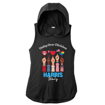 Harris Walz Waltz 2024 Unity Over Division Gift Ladies PosiCharge Tri-Blend Wicking Draft Hoodie Tank