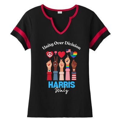 Harris Walz Waltz 2024 Unity Over Division Gift Ladies Halftime Notch Neck Tee