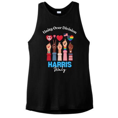 Harris Walz Waltz 2024 Unity Over Division Gift Ladies PosiCharge Tri-Blend Wicking Tank