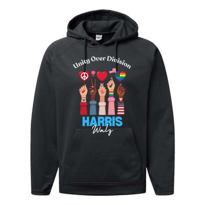 Harris Walz Waltz 2024 Unity Over Division Gift Performance Fleece Hoodie