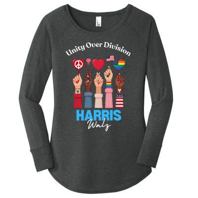 Harris Walz Waltz 2024 Unity Over Division Gift Women's Perfect Tri Tunic Long Sleeve Shirt