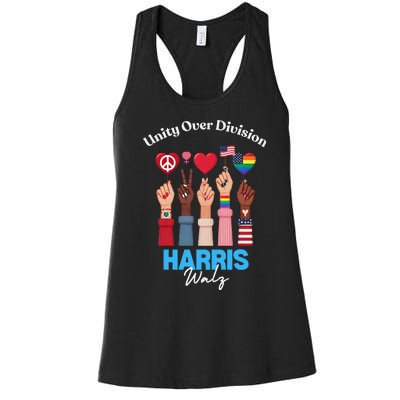 Harris Walz Waltz 2024 Unity Over Division Gift Women's Racerback Tank