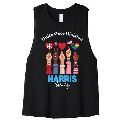 Harris Walz Waltz 2024 Unity Over Division Gift Women's Racerback Cropped Tank