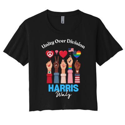 Harris Walz Waltz 2024 Unity Over Division Gift Women's Crop Top Tee