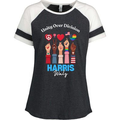 Harris Walz Waltz 2024 Unity Over Division Gift Enza Ladies Jersey Colorblock Tee