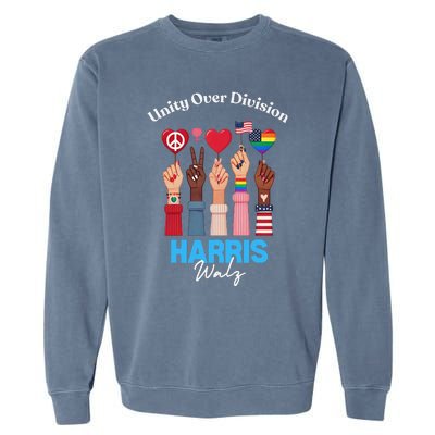 Harris Walz Waltz 2024 Unity Over Division Gift Garment-Dyed Sweatshirt