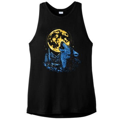 Howling Wolf Yellow Moon Ladies PosiCharge Tri-Blend Wicking Tank