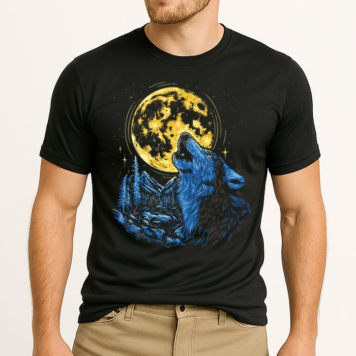 Howling Wolf Yellow Moon Cooling Performance Crew T-Shirt