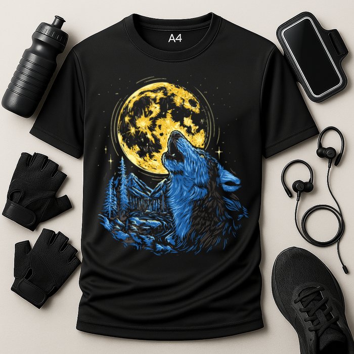 Howling Wolf Yellow Moon Cooling Performance Crew T-Shirt