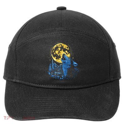 Howling Wolf Yellow Moon 7-Panel Snapback Hat