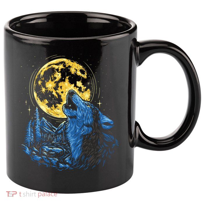 Howling Wolf Yellow Moon 11oz C Handle Ceramic Mug