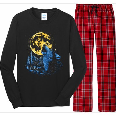 Howling Wolf Yellow Moon Long Sleeve Pajama Set