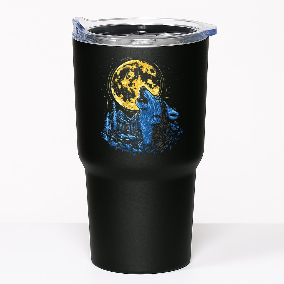 Howling Wolf Yellow Moon Tumbler