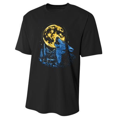 Howling Wolf Yellow Moon Performance Sprint T-Shirt