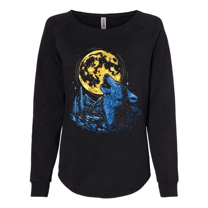 Howling Wolf Yellow Moon Womens California Wash Sweatshirt