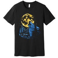 Howling Wolf Yellow Moon Premium T-Shirt