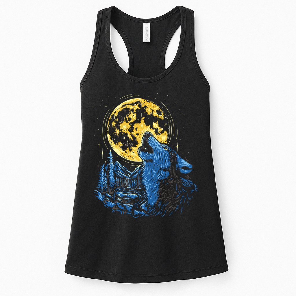 Howling Wolf Yellow Moon Womens Tank Top