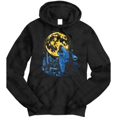 Howling Wolf Yellow Moon Tie Dye Hoodie