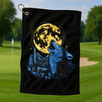 Howling Wolf Yellow Moon Golf Towel