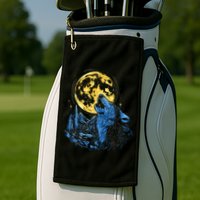 Howling Wolf Yellow Moon Golf Towel