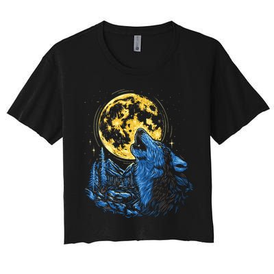 Howling Wolf Yellow Moon Crop Top