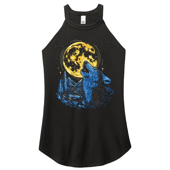 Howling Wolf Yellow Moon Women's Perfect Tri Rocker Tank