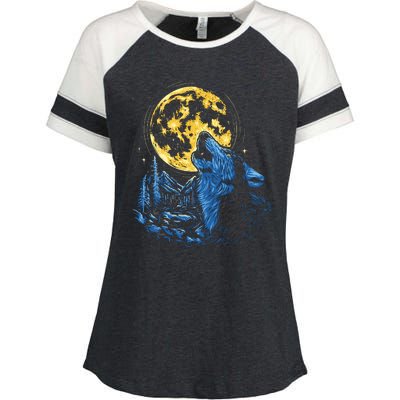 Howling Wolf Yellow Moon Enza Ladies Jersey Colorblock Tee