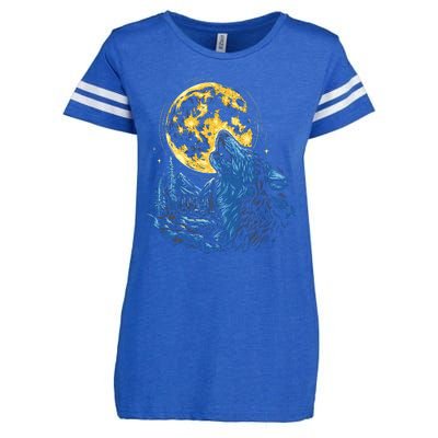 Howling Wolf Yellow Moon Enza Ladies Jersey Football T-Shirt