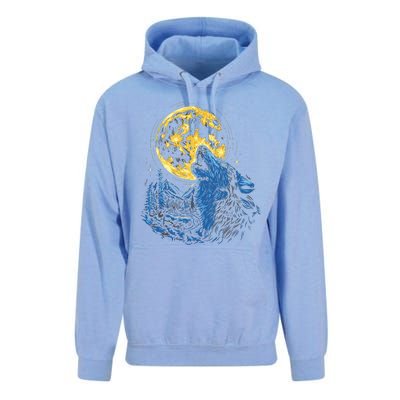 Howling Wolf Yellow Moon Unisex Surf Hoodie