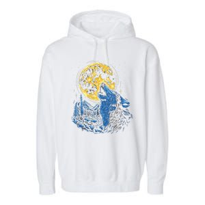 Howling Wolf Yellow Moon Garment-Dyed Fleece Hoodie