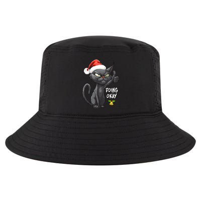 Holiday Xmas Christmas Cat Thumbs Up Doing Okay Sarcastic Cool Comfort Performance Bucket Hat