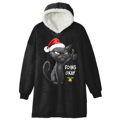 Holiday Xmas Christmas Cat Thumbs Up Doing Okay Sarcastic Hooded Wearable Blanket