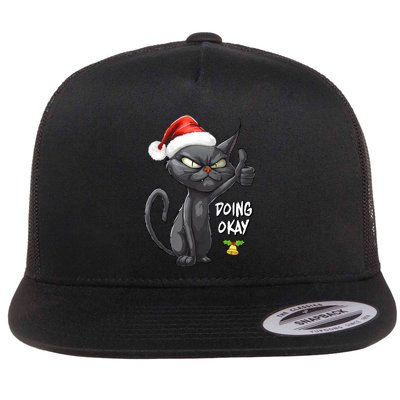 Holiday Xmas Christmas Cat Thumbs Up Doing Okay Sarcastic Flatbill Hat
