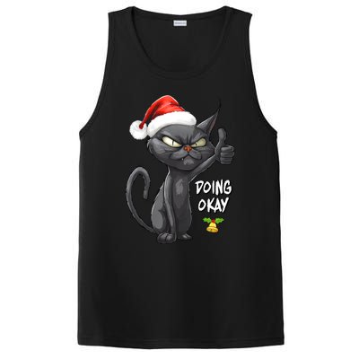 Holiday Xmas Christmas Cat Thumbs Up Doing Okay Sarcastic PosiCharge Competitor Tank