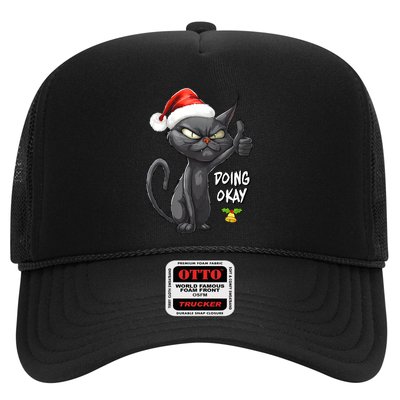 Holiday Xmas Christmas Cat Thumbs Up Doing Okay Sarcastic Trucker Hat