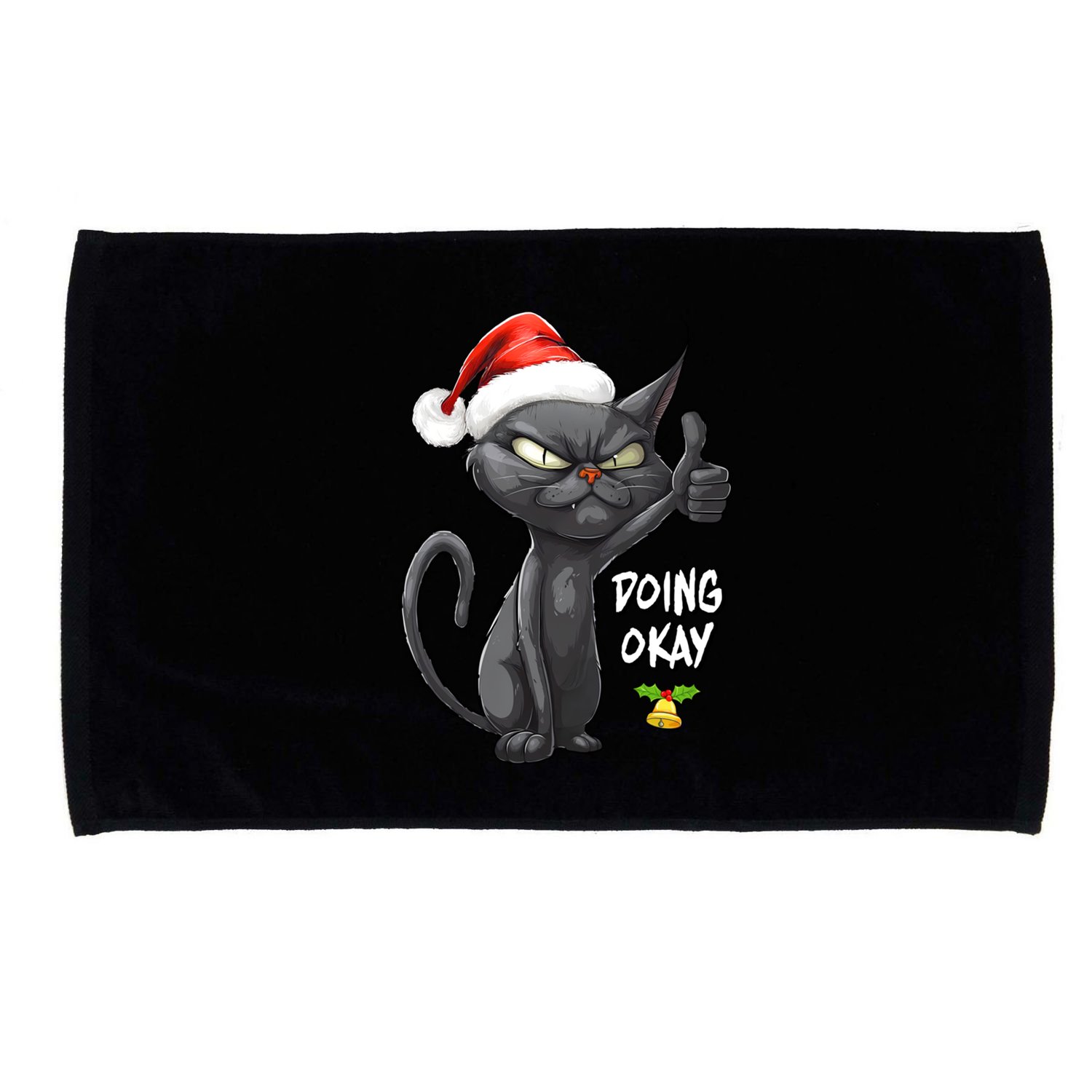 Holiday Xmas Christmas Cat Thumbs Up Doing Okay Sarcastic Microfiber Hand Towel
