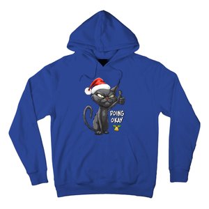 Holiday Xmas Christmas Cat Thumbs Up Doing Okay Sarcastic Hoodie