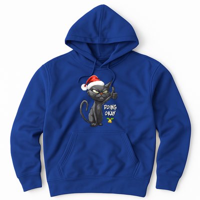 Holiday Xmas Christmas Cat Thumbs Up Doing Okay Sarcastic Hoodie