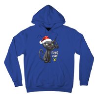 Holiday Xmas Christmas Cat Thumbs Up Doing Okay Sarcastic Hoodie